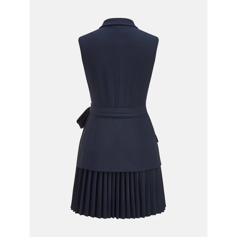 Commense Sleeveless Pleated Wrap Blazer Dress Navy Blue XS NWT - Picture 4 of 9